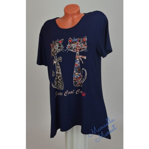 Csillogó Köves Cica Mintás Nagy Méretű Felső! 2XL/3XL-es