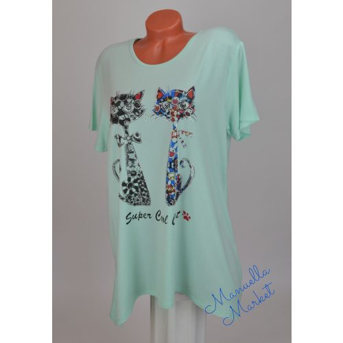 Csillogó Köves Cica Mintás Nagy Méretű Felső! 2XL/3XL-es