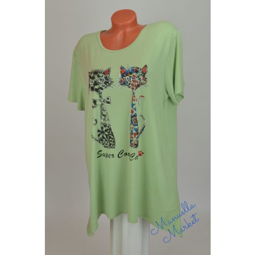 Csillogó Köves Cica Mintás Nagy Méretű Felső! 4XL/5XL-es