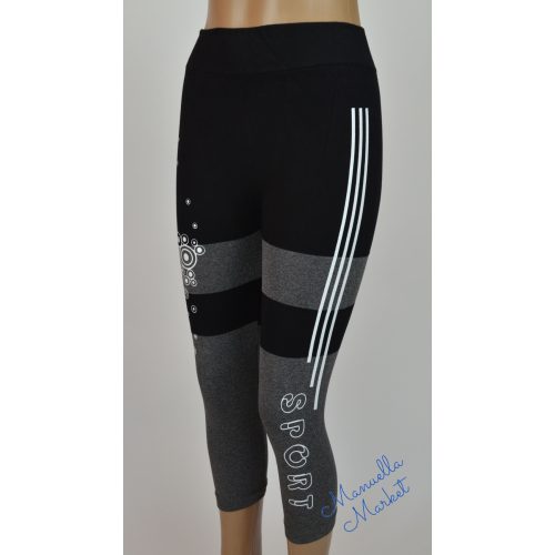 Fekete-Szürke Rugalmas Sport Térd Leggings Oldalt Felirattal! XL/XXL-es