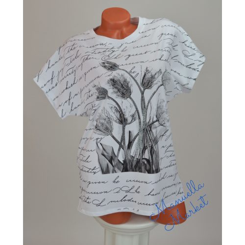 Virág Mintás Fehér Színű Pamut Póló! L/XL-es 