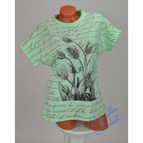 Virág Mintás Menta Zöld Színű Pamut Póló! L/XL-es 
