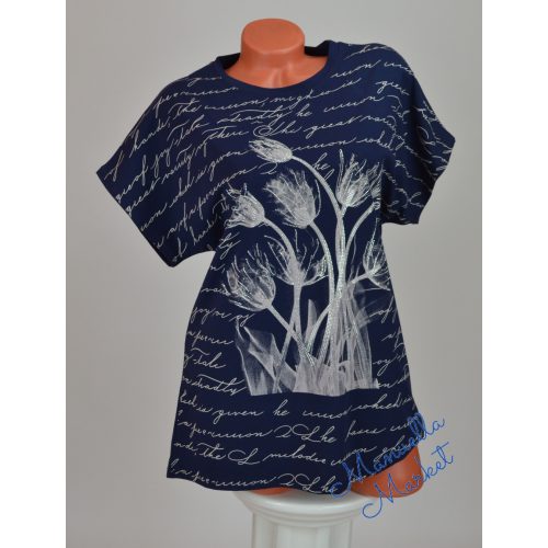 Virág Mintás Sötétkék Színű Pamut Póló! 2XL/3XL-es 