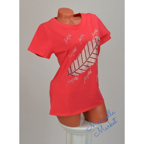 Levél Mintás Korall Pamut Póló! XL/XXL-es 