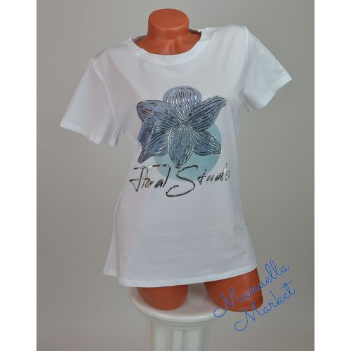 Virág Mintás Fehér Pamut Póló! XL/XXL-es 