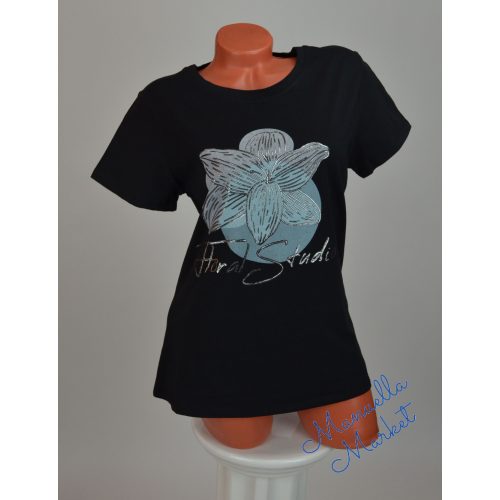 Virág Mintás Fekete Pamut Póló! XL/XXL-es 
