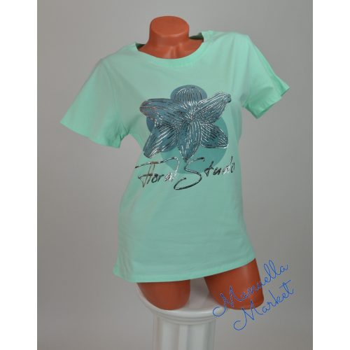 Virág Mintás Menta Pamut Póló! XL/XXL-es 