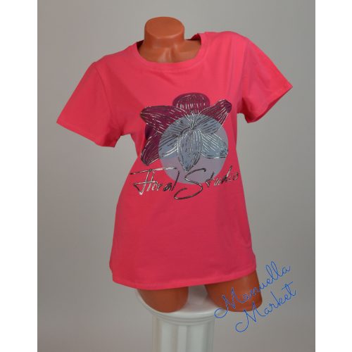 Virág Mintás Pink Pamut Póló! M/L-es 