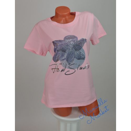 Virág Mintás Rózsaszín Pamut Póló! XL/XXL-es 