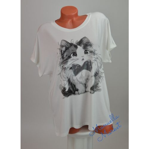 Csillogó Köves Cicás Pamut Nagy Méretű Felső!  3XL/4XL-es