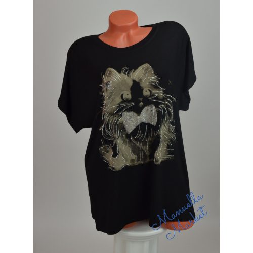 Csillogó Köves Cicás Pamut Nagy Méretű Felső! 5XL/6XL-es