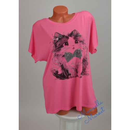 Csillogó Köves Cicás Pamut Nagy Méretű Felső! 3XL/4XL-es
