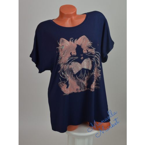 Csillogó Köves Cicás Pamut Nagy Méretű Felső! 5XL/6XL-es