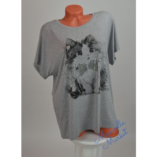 Csillogó Köves Cicás Pamut Nagy Méretű Felső! 3XL/4XL-es