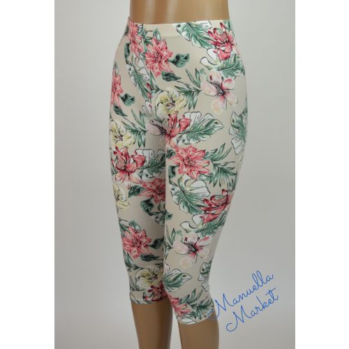 Virág Mintás Vékony Capri Leggings! L/XL-es   Drapp