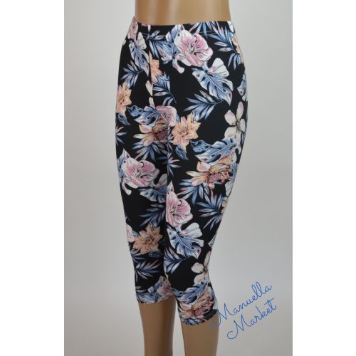 Virág Mintás Vékony Capri Leggings! L/XL-es   Fekete