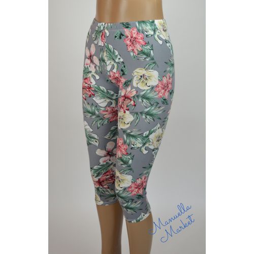 Virág Mintás Vékony Capri Leggings! L/XL-es   Szürke