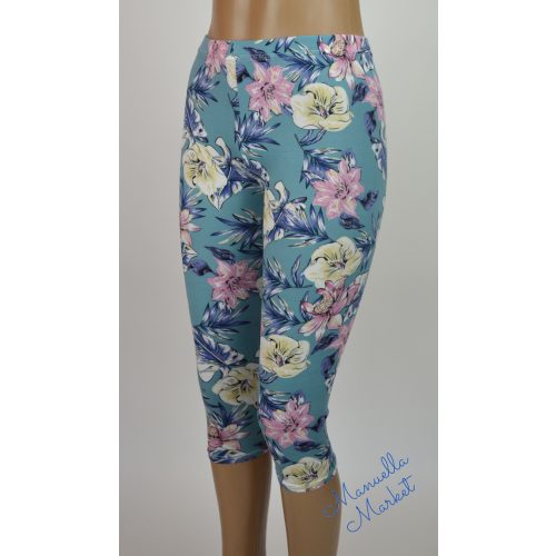 Virág Mintás Vékony Capri Leggings! L/XL-es   Türkizkék