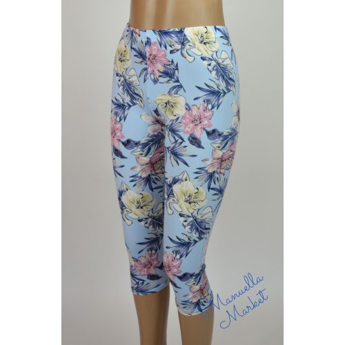 Virág Mintás Vékony Capri Leggings! S/M-es   Világoskék