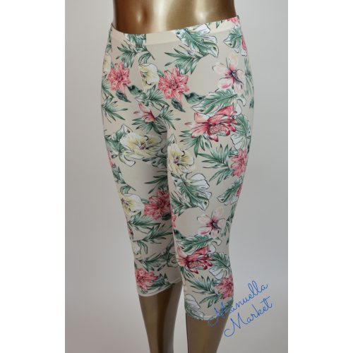 Virág Mintás Vékony Molett Capri Leggings! 2XL/3XL-es Drapp