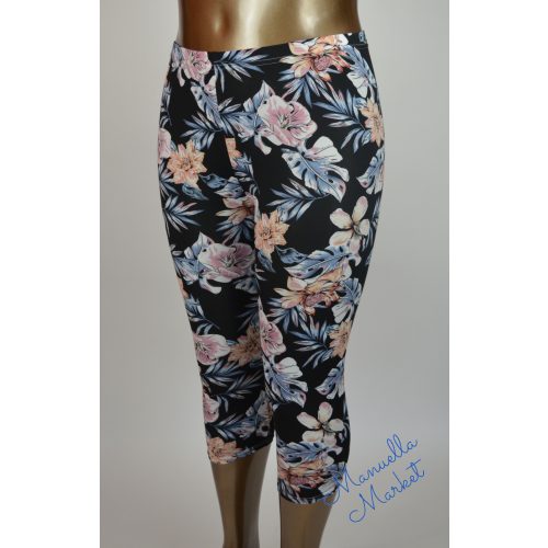 Virág Mintás Vékony Molett Capri Leggings! 2XL/3XL-es Fekete