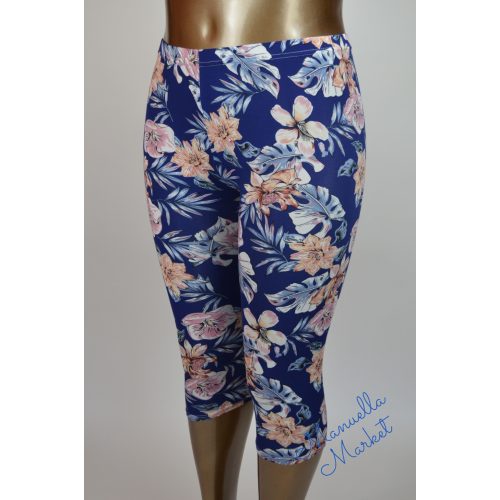 Virág Mintás Vékony Molett Capri Leggings! 2XL/3XL-es Sötétkék