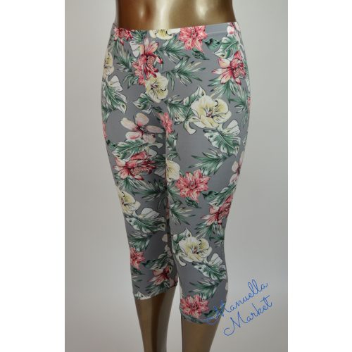 Virág Mintás Vékony Molett Capri Leggings! 2XL/3XL-es Szürke
