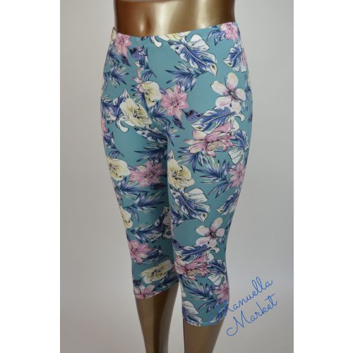 Virág Mintás Vékony Molett Capri Leggings! 6XL/7XL-es Türkizkék 