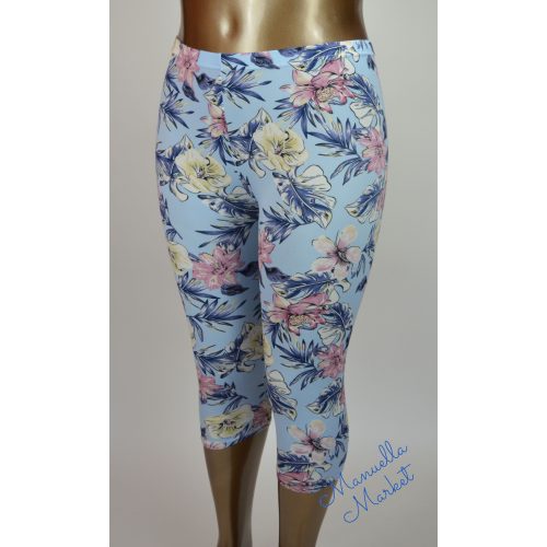 Virág Mintás Vékony Molett Capri Leggings! 2XL/3XL-es Világoskék