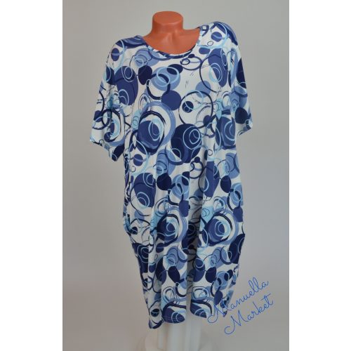 Sötétkék-Kék Mintás, Zsebes Molett Ruha! 2XL/3XL-es