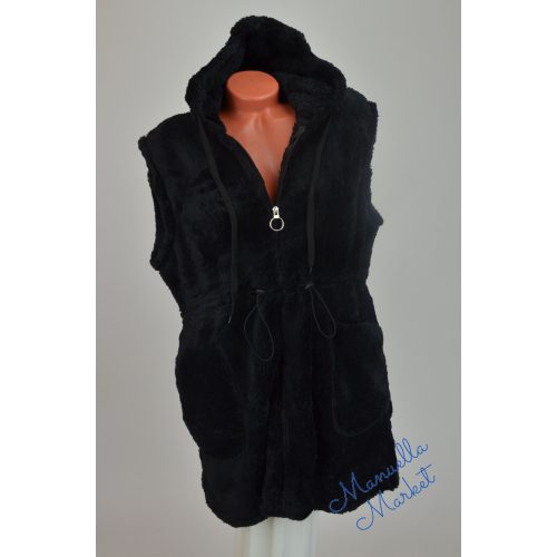 Hosszított Pihe-Puha Molett Méretű Derékkötős Mellény! 4XL-es   Fekete