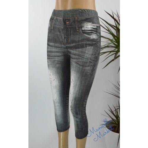 Fekete, Szaggatott Farmerhatású Vékony Capri Leggings! S-L 