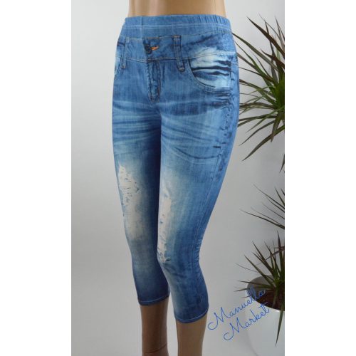 Sötétkék, Szaggatott Farmerhatású Vékony Capri Leggings! XL-3XL