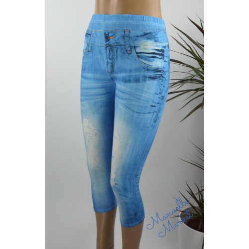 Világoskék, Szaggatott Farmerhatású Vékony Capri Leggings! XL-3XL