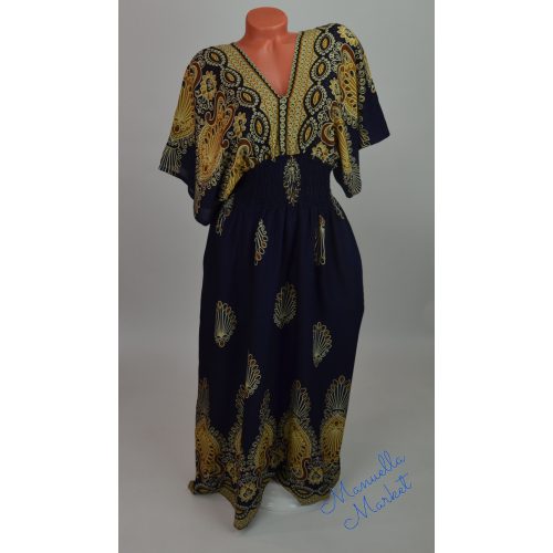 100% Pamut, V-Nyakú Mintás Hosszú Ruha! L/XL-es