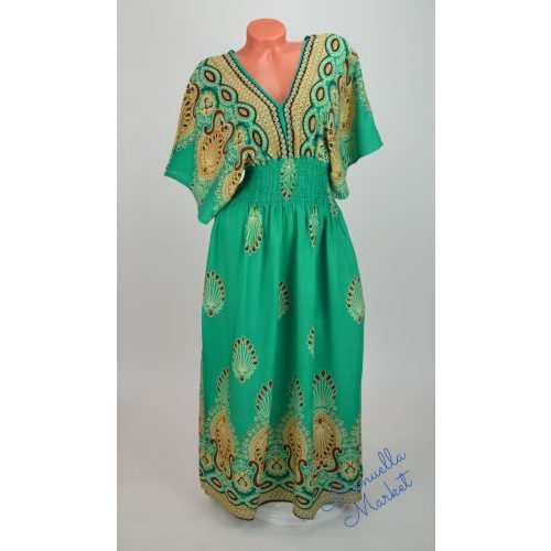 100% Pamut, V-Nyakú Mintás Hosszú Ruha! L/XL-es
