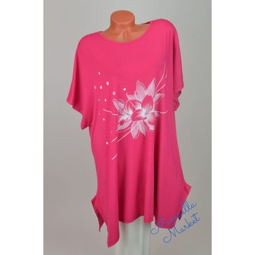 Virág Motívummal Díszített Molett Felső/Tunika   2XL-4XL    Pink