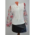 Rózsaszín Nagy Virág Mintázatú Tüllbetétes Fehér Felső! S/M-es