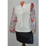 Rózsaszín Nagy Virág Mintázatú Tüllbetétes Fehér Felső! S/M-es