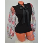 Szürke Nagy Virág Mintázatú Tüllbetétes Fekete Felső! S/M-es  (FKSZ2)