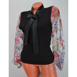 Szürke Nagy Virág Mintázatú Tüllbetétes Fekete Felső! S/M-es  (FKSZ2)